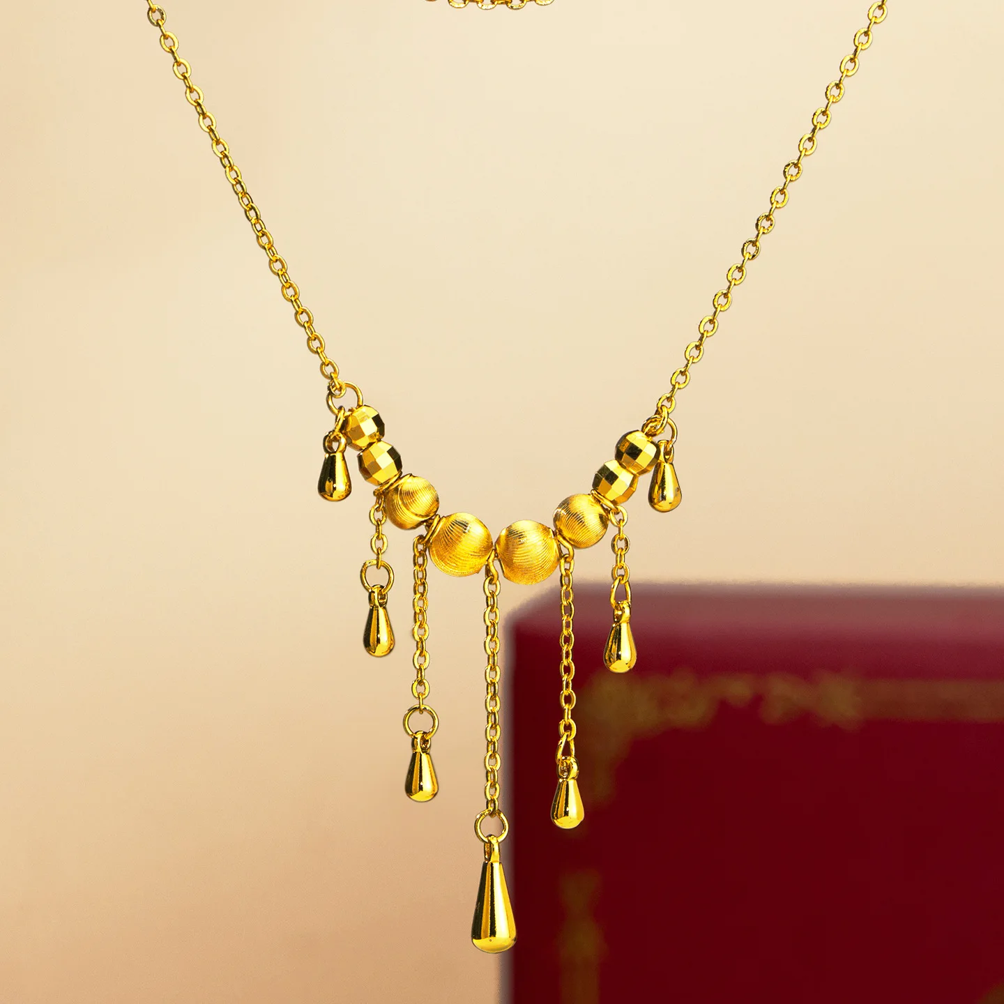9999 Gold Cat Eye Tassel Drop Earrings - Women's French Luxury Elegant Realistic Movement Necklace