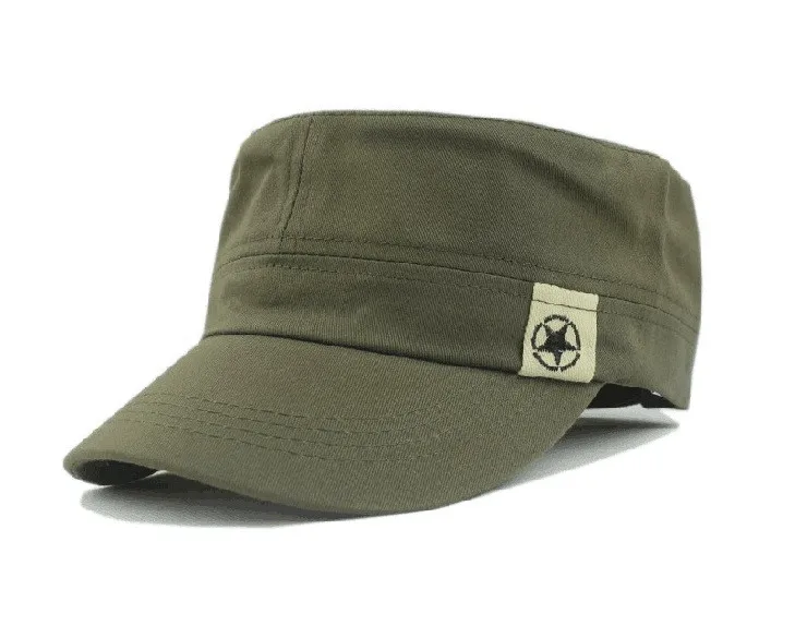 A Green Korean Flat Cap Fashion Outdoor Sports Baseball Cap Men Women Flat Top Military Hat Sun Protection Baseball Field Hat