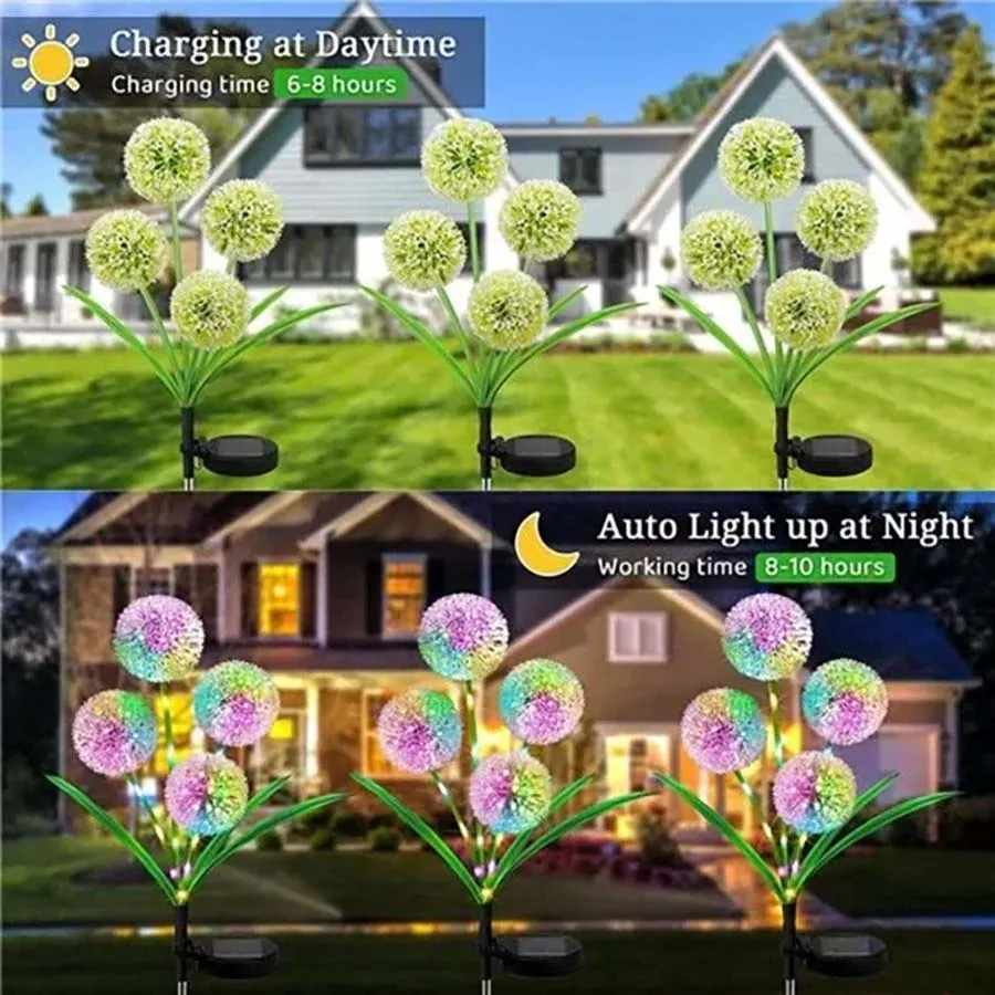 Ogród Solar Dandelion LED Lights Trawnik Kula Kwiatowa Krajobraz Atmosfera Światła dekoracyjne