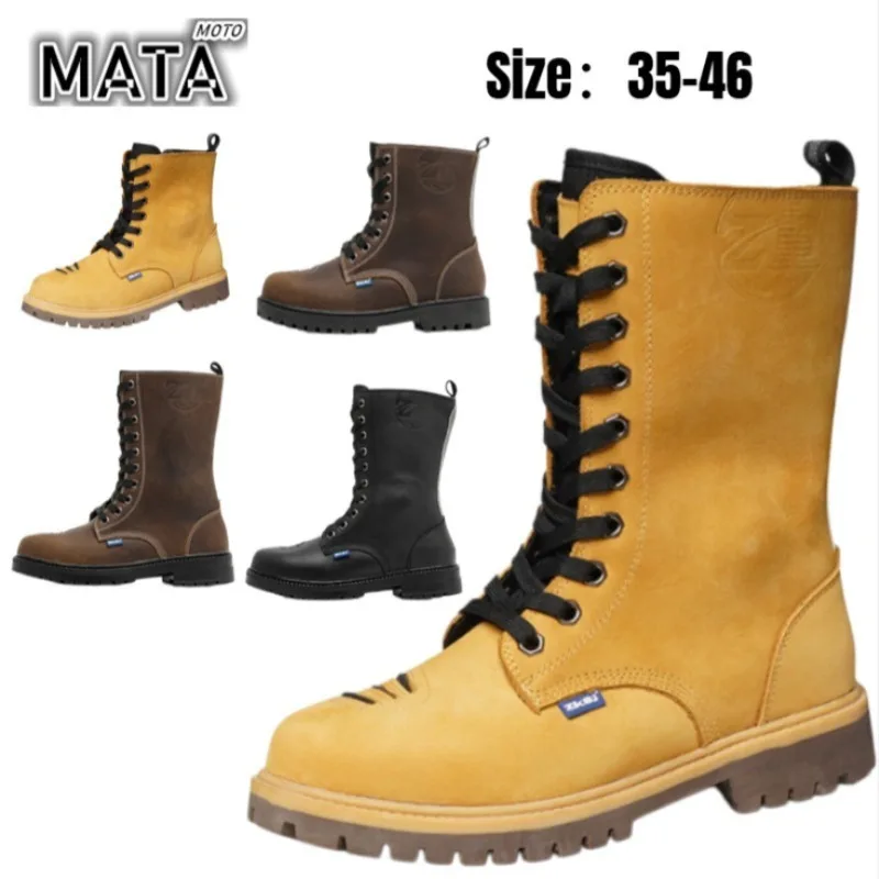 

Кожаные мотоциклетные ботинки в стиле ретро, коричневые, для мужчин и женщин, ветрозащитные, противоскользящие, защитные, для приключений и бездорожья