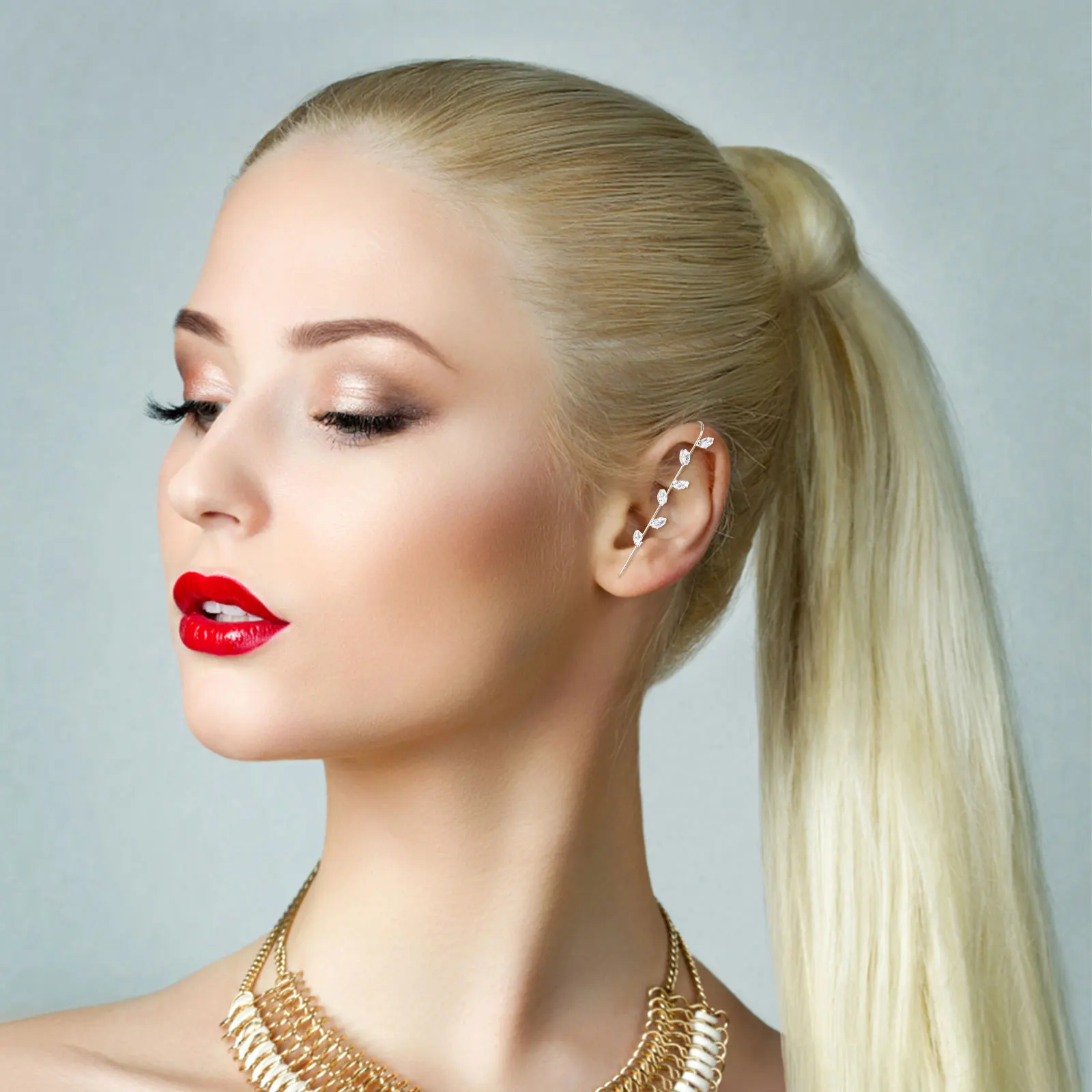 

6 Pcs Earrings Curvy Style Rhinestone for Women Puncture Rhinestones Hook Alloy Chunky Cuffs