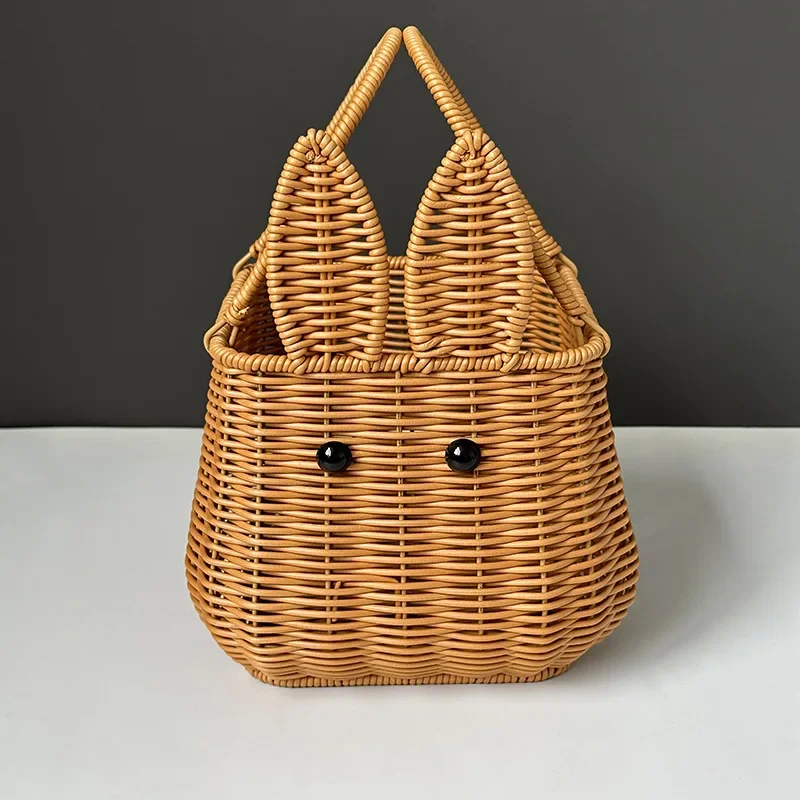 

Bunny Imitation Rattan Woven Storage Frame Woven Basket with Hand Gift Basket Hand-held Picnic