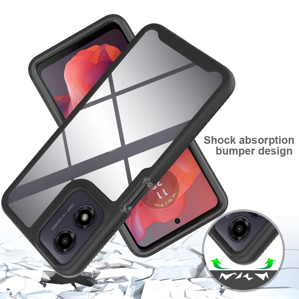 Military Grade Shockproof Case for Motorola Moto G24 G04s G04 E14 - 2in1 TPU/PC Hybrid Clear Phone Cover with Raised Edges