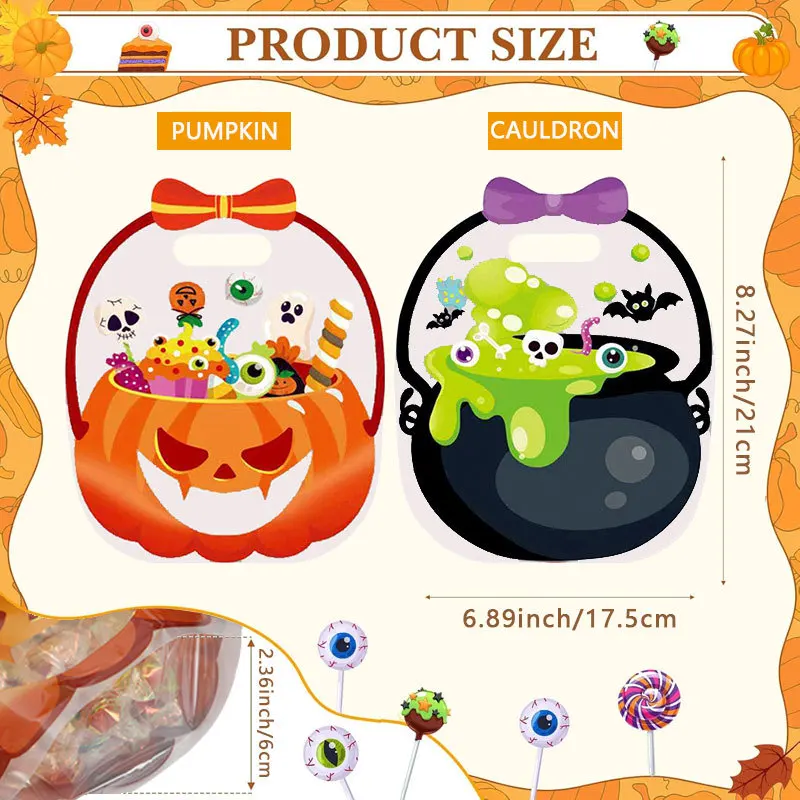 10/40PCS Halloween Pumpkin Witch Cauldron Self Sealing Bag Jewelry Gift Packaging Bags for Cookie Candy Storage Pouches Supplies