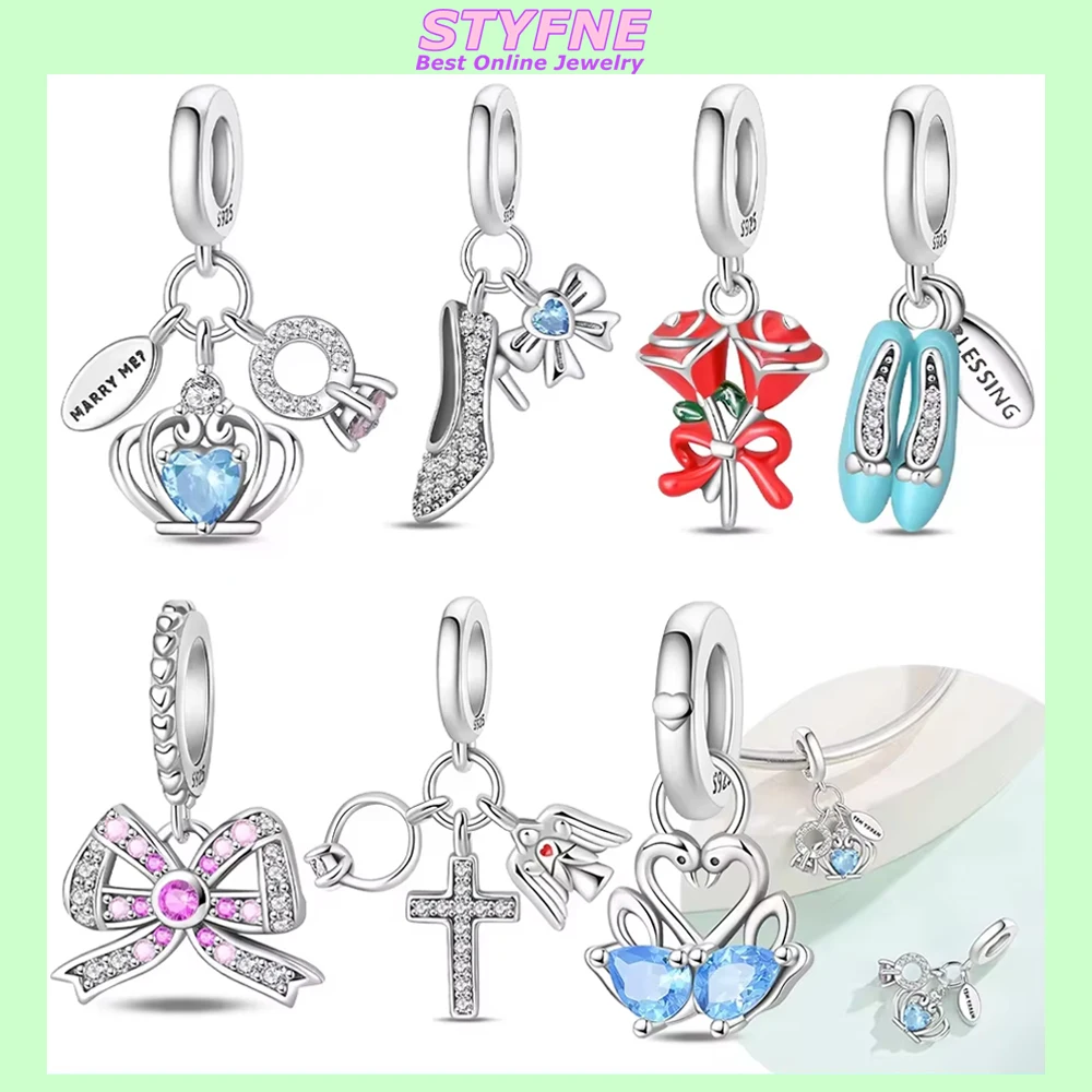 

Женские подвески, туфли с синим лебедем и бабочкой, серебро 925, оригинальные подвески с бусинами, подходят для браслета, женские украшения, аксессуары «сделай сам», подарок