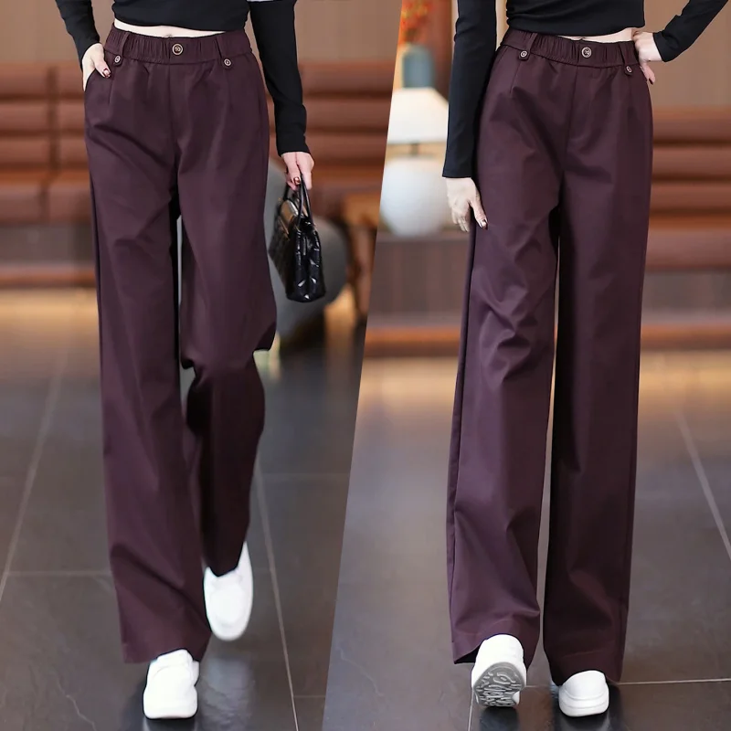 

Casual Wide-Leg Pants for Women, Autumn, Petite, Loose Fit, Versatile, Draped, Fashionable, Nine-Point Straight Pants