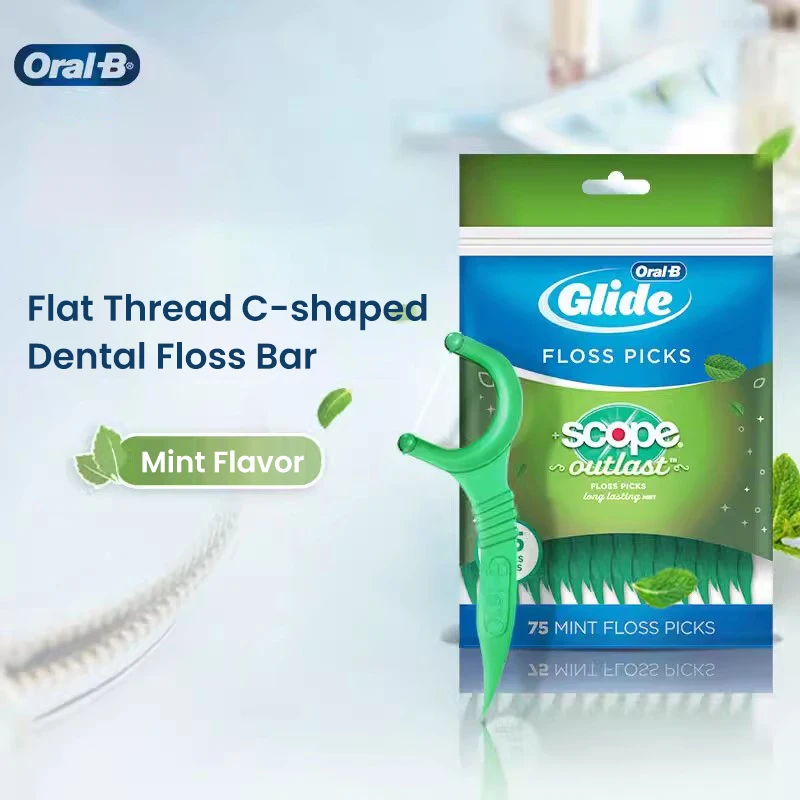 Oral-B Floss Stick C-Shaped Mint Flavored Flat Tooth Stick Ultra-fine for Adults Teeth Clean Oral Health 75pcs/pouch