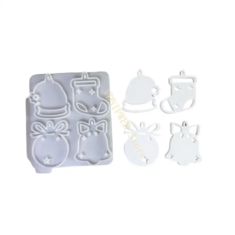 قوالب تماثيل من درجة الغذاء، نسيج من السيليكون تحت عنوان عيد الميلاد لصياغة الزينة ومستلزمات حفلات العطلات D08E #1