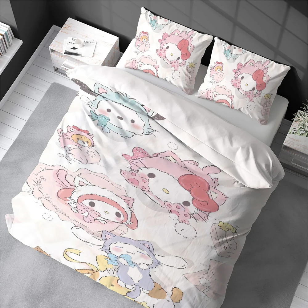 

Милый комплект постельного белья S-Sanrio Friends: пододеяльник, 3 предмета, для дома, из мягкого хлопка, для студенческого общежития, подарок