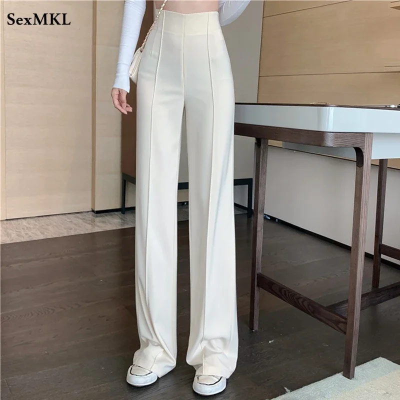 

Women Sexy Wide Leg Pants 2024 Fashion Autumn High Waist Streetwear Trousers Elegant French White Office Ladies Loose Suit Pants