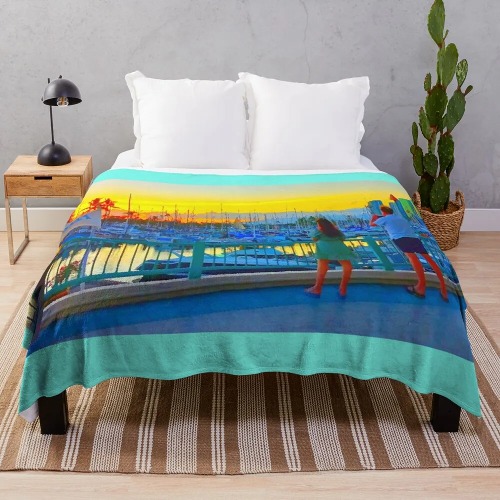 

Ilikai sunset over the Ala Wai Marina Throw Blanket Summer valentine gift ideas Softest Large Blankets