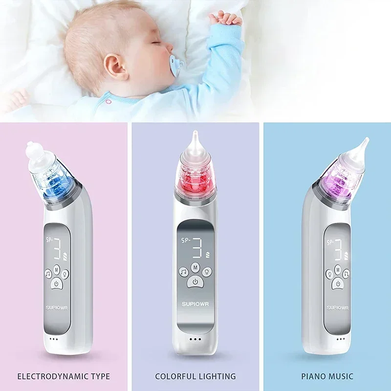 Baby Electric Nasal Aspirator Nose Suction Device with Food Grade Silicone Mouthpiece 3 Suction Modes and Soothing Music