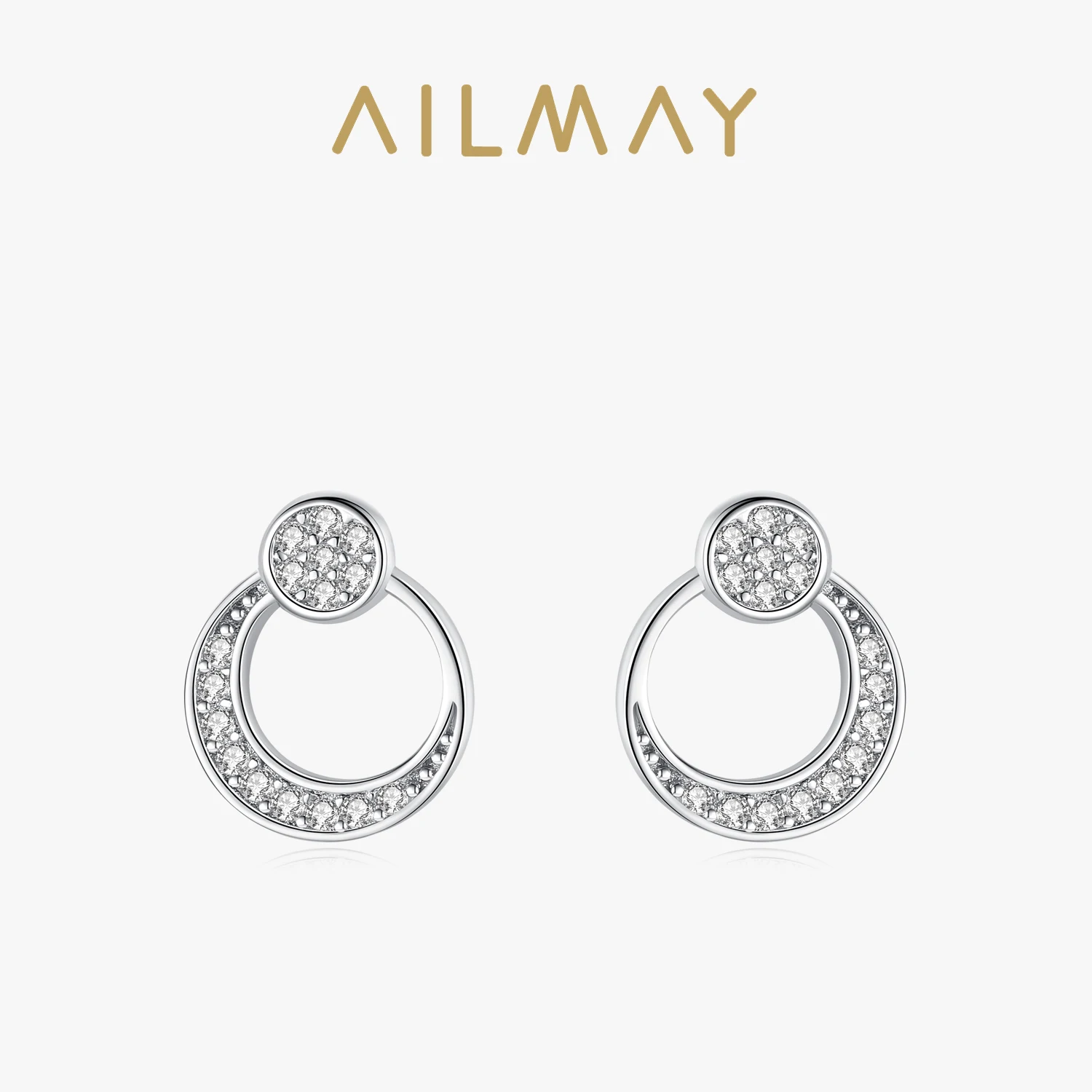 Ailmay 925 Sterling Silver Round Hollow Stud Earrings Clear Zircon For Women Hypoallergenic Jewelry Gift 2021 New Style Bague