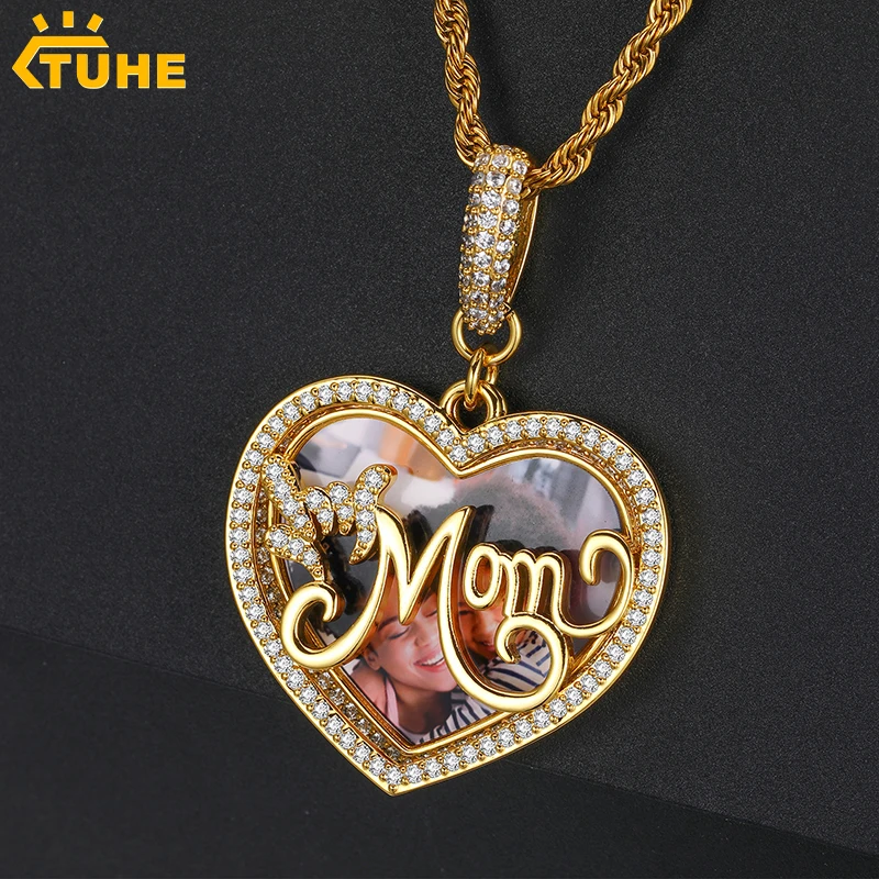 TU HE Heart Round Flower Memory Medallions Custom Photo Pendant Necklace Women For Men Hip Hop Jewelry Pendant Name Gift