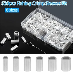 520pcs Fishing Aluminum Crimp Sleeves Kit Fishing Line Tube Connector Oval Crimping Loop Sleeve Wire Leader Rigging Tackle