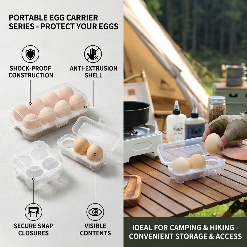 Portable Camping Egg Storage Box Shockproof Egg Holder Container Protective Egg Carrier Case Outdoor Picnic BBQ 2/4/8 Grid Tray