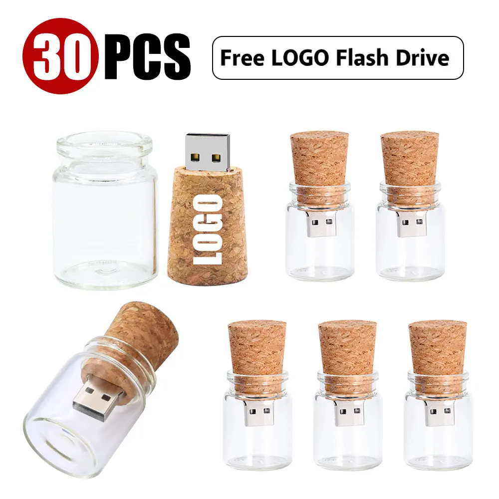 30pcs/lot Funny Memory Stick 4GB Creative Gift Pen Drive 8GB Glass Drift Bottle with Cork U Disk 64GB High Speed USB Flash Drive