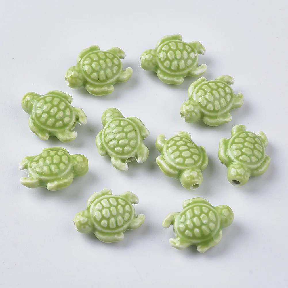 20pcs 15x19mm Sea Turtle Ceramic Beads Marine Life Porcelain Cute Animal Loose Spacer Beads for Bracelet Keychain Making DIY