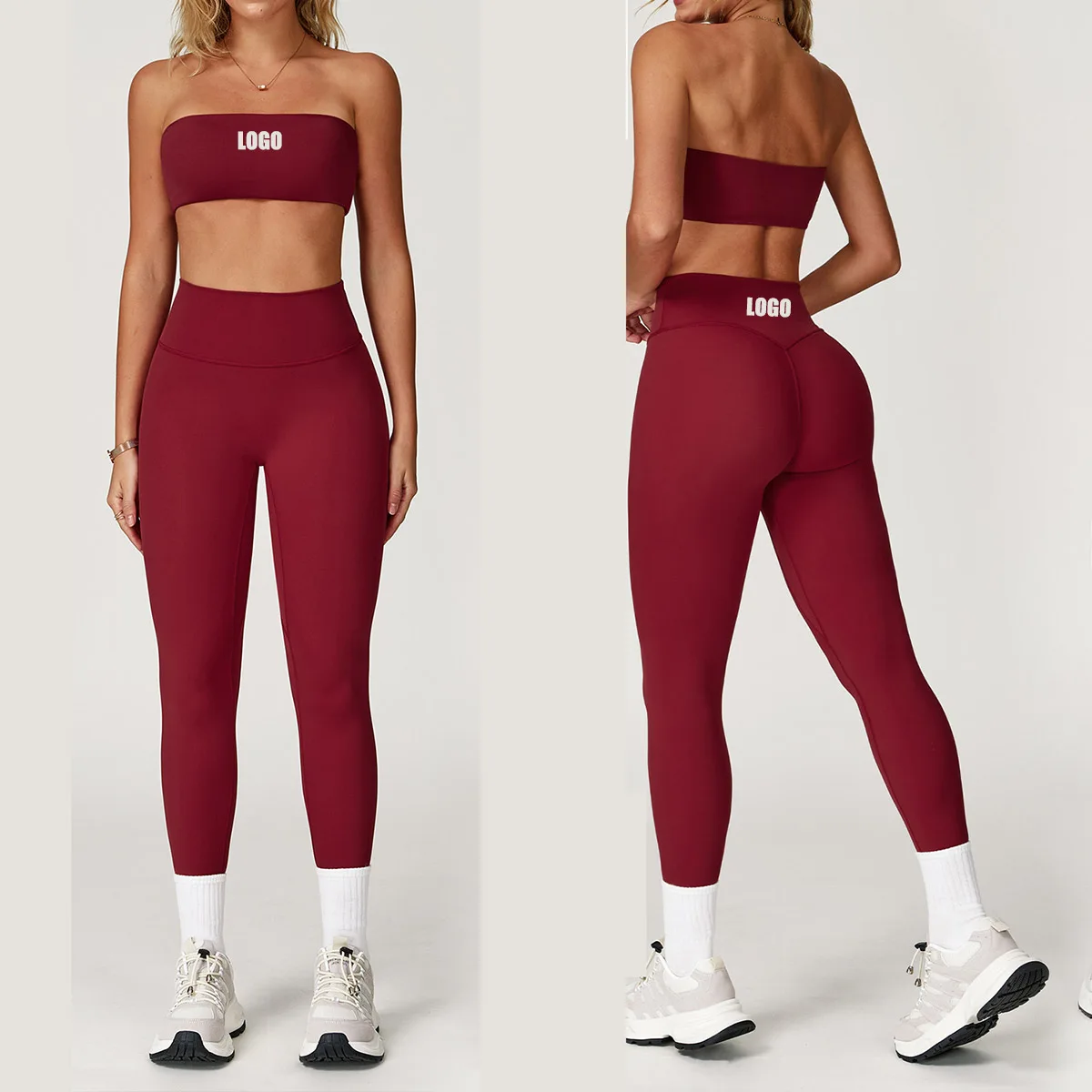 

Женский шлифовальный комплект с логотипом для йоги, подтяжки бедер, фитнеса, быстросохнущий спортивный топ для бега