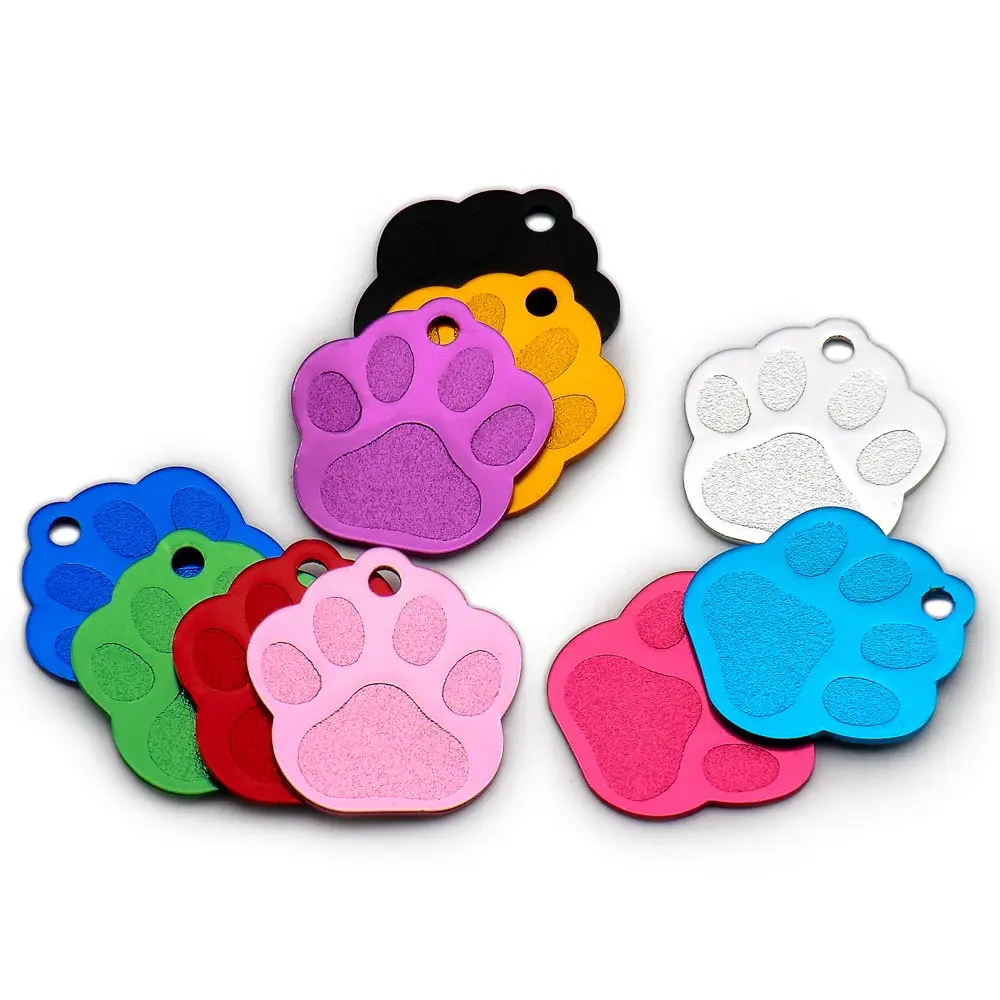 Wholesale 20Pcs Engraved Cat Puppy Pet ID Name Collar Tag Pendant Pet Accessories Bone/Paw Glitter Pet Decoration Dog Cat ID Tag