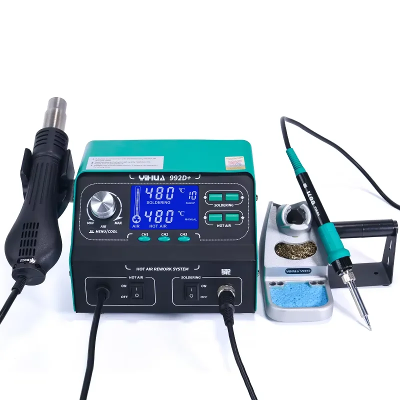 YIHUA 992D+ LCD Soldering Station With Smoking Solder Iron Vacuum Pen BGA Rework Station Hot Air Blow Dryer Welding Station