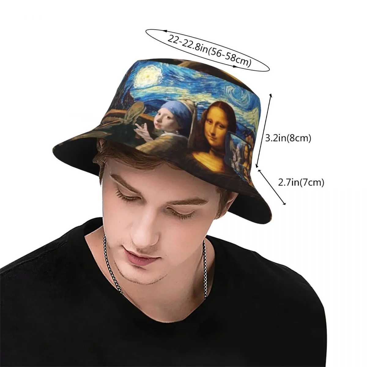 Custom Starry Night By Mona Lisa Vincent Van Gogh Bucket Hats Women Men Fashion Summer Outdoor Sun Art Painting Fisherman Cap