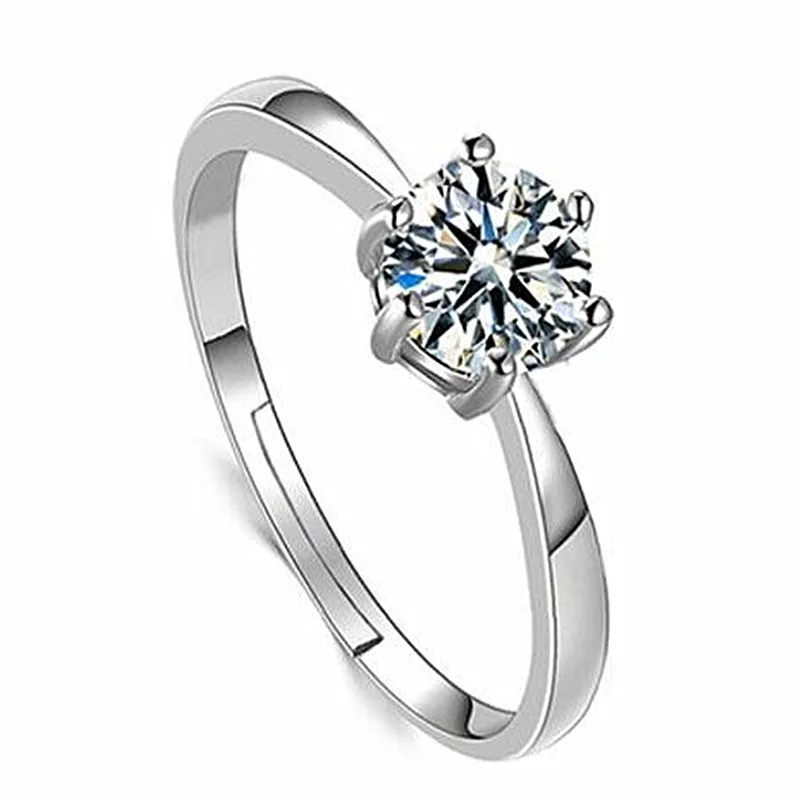 Couple Gift Fine 925 Sterling Silver Moissanite Rings For Women Crystal Adjustable Size Fashion Party Engagement Wedding Jewelry