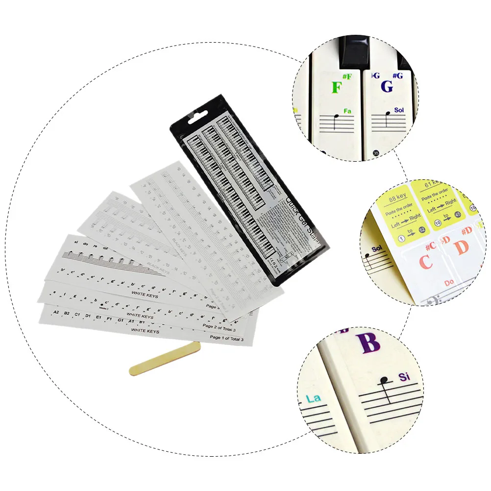 

6pcs Piano Key Stickers Removable For 88 76 61 54 36 Key Keyboard Letter Labels Learning Aid Decals Beginner Supplies Instrument