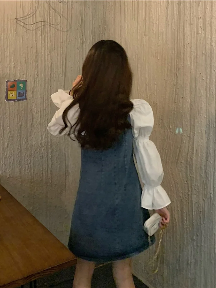 

Большие размеры в стиле ретро с квадратным воротником Bubble Sve Denim Dr, женская весенняя новая юбка для похудения с мясным покрытием, модная юбка Dr
