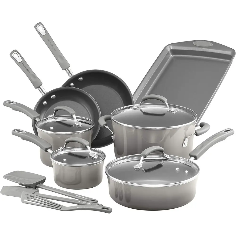 

Brights Nonstick Cookware Pots and Pans Set, 14 Piece, Sea Salt Gray