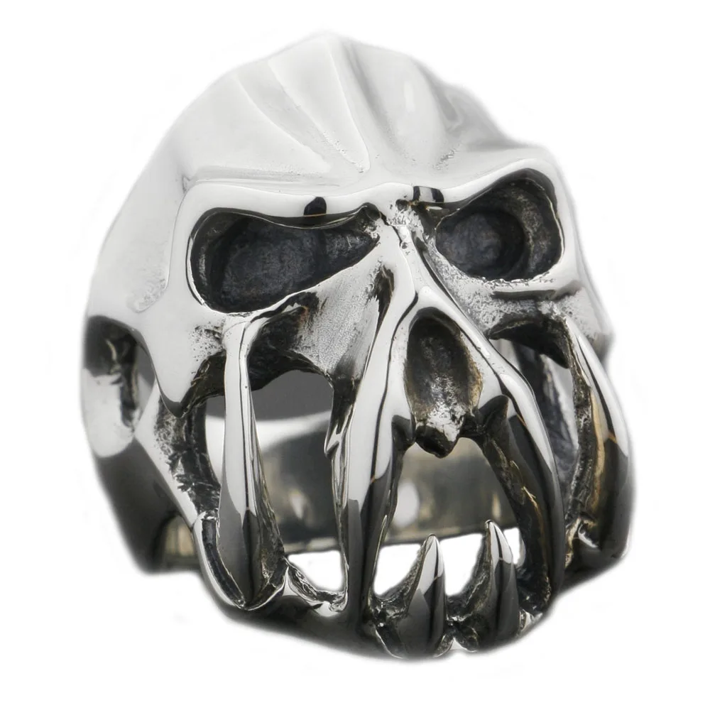 

925 Sterling Silver Devil Alien Skull Tiger Tooth Ring 8V004 US Size 8 to 15