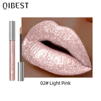 QIBEST 6 colores brillo metálico diamante lápiz labial líquido impermeable de larga duración perla brillante brillo de labios encantador maquillaje de labios para mujeres