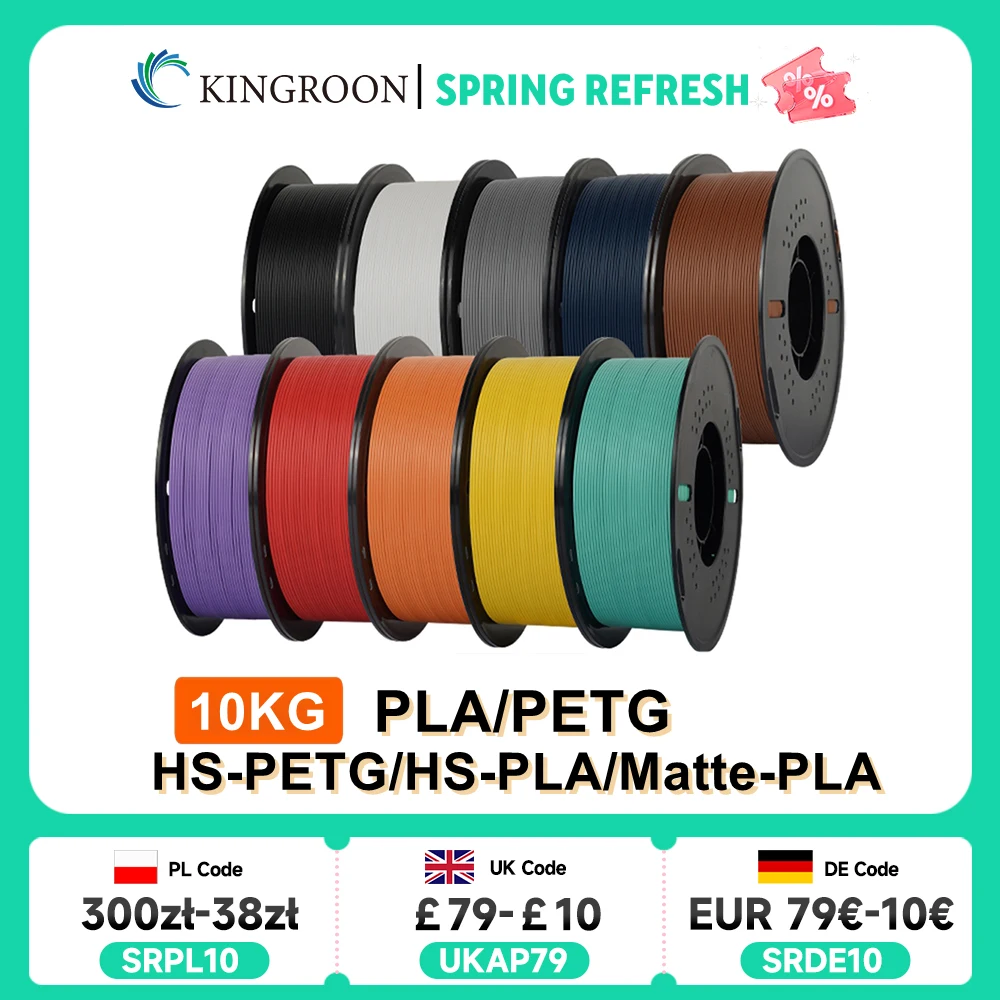 

KINGROON 10 кг (22 фунта) PLA PETG HS-PLA HS-PETG нить 1,75 мм высокоскоростной материал для 3D-принтера матовый PLA 1 кг * 10 рулонов смешанного цвета