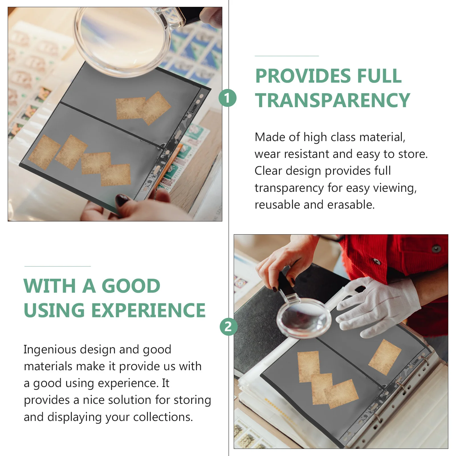 

10Pcs Stamp Storage Albums High-Class Craftsmanship Stamp Holder for Post Card Coin Collector Supplies Clear Page Design