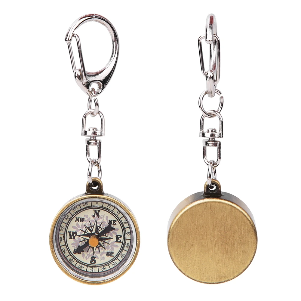 2PCS Vintage Portable Zinc Alloy Compact Pocket Compass Keychain For Outdoor Navigation Tools