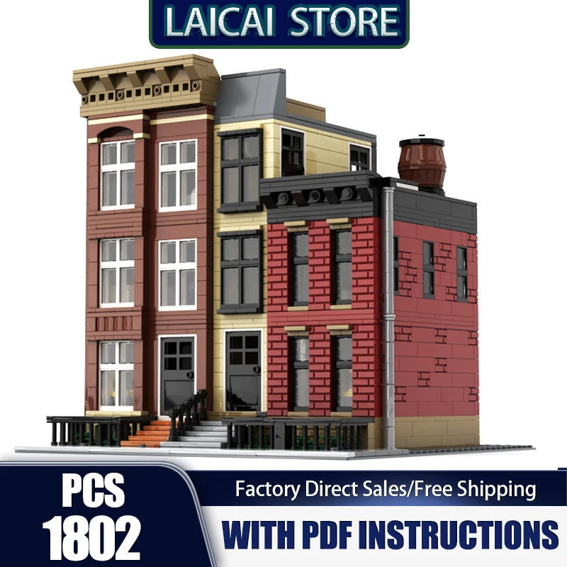 

City Street View Moc Building Blocks Modular American Townhouse Bricks Model DIY Assembly Construction Toy Holiday Birthday Gift