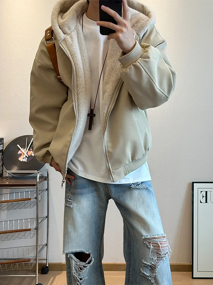 

Утепленная куртка с капюшоном и воротником из искусственного меха для мужчин и женщин, теплая осенне-зимняя верхняя одежда в американском стиле, пальто из искусственного меха.