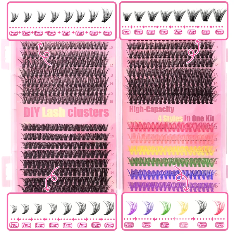 120/240/392/600 Stück Künstliche Wimpern für Anfänger DIY Regenbogenfarbene Wimpern für Zuhause - Dramatisches Volumen-Wimpern-Set – Detail 6