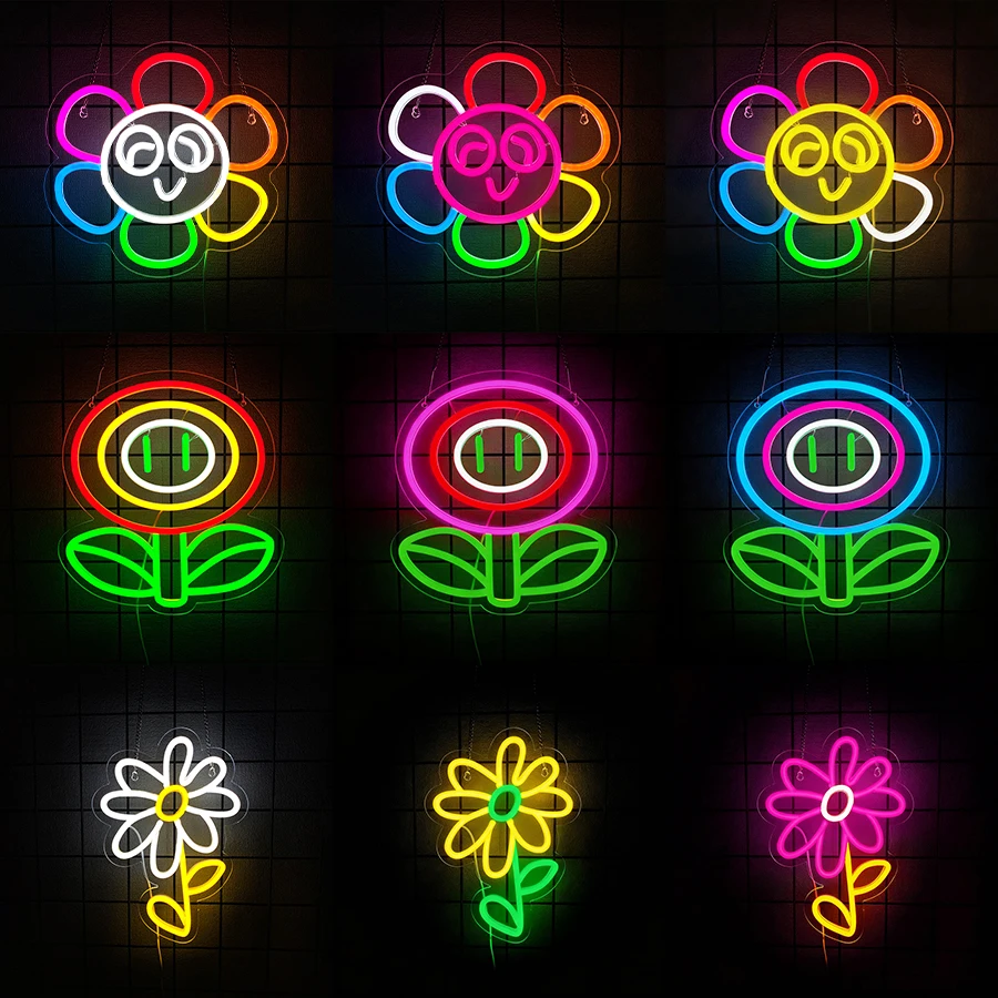 Sunflower Neon Sign,Rainbow Flower LED Neon Light for Wall Decor,Smile Face Light for Bedroom Party Kids Room Christmas Gifts