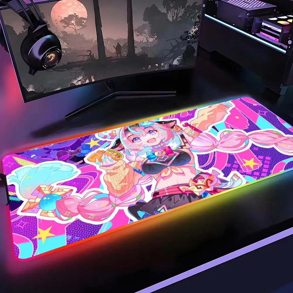 

Genshin Impact Varesa Коврик для мыши Gamer Rgb Настольный коврик Подсветка Светодиодный коврик для мыши Настройка игровых аксессуаров Настольный коврик Большой коврик для мыши