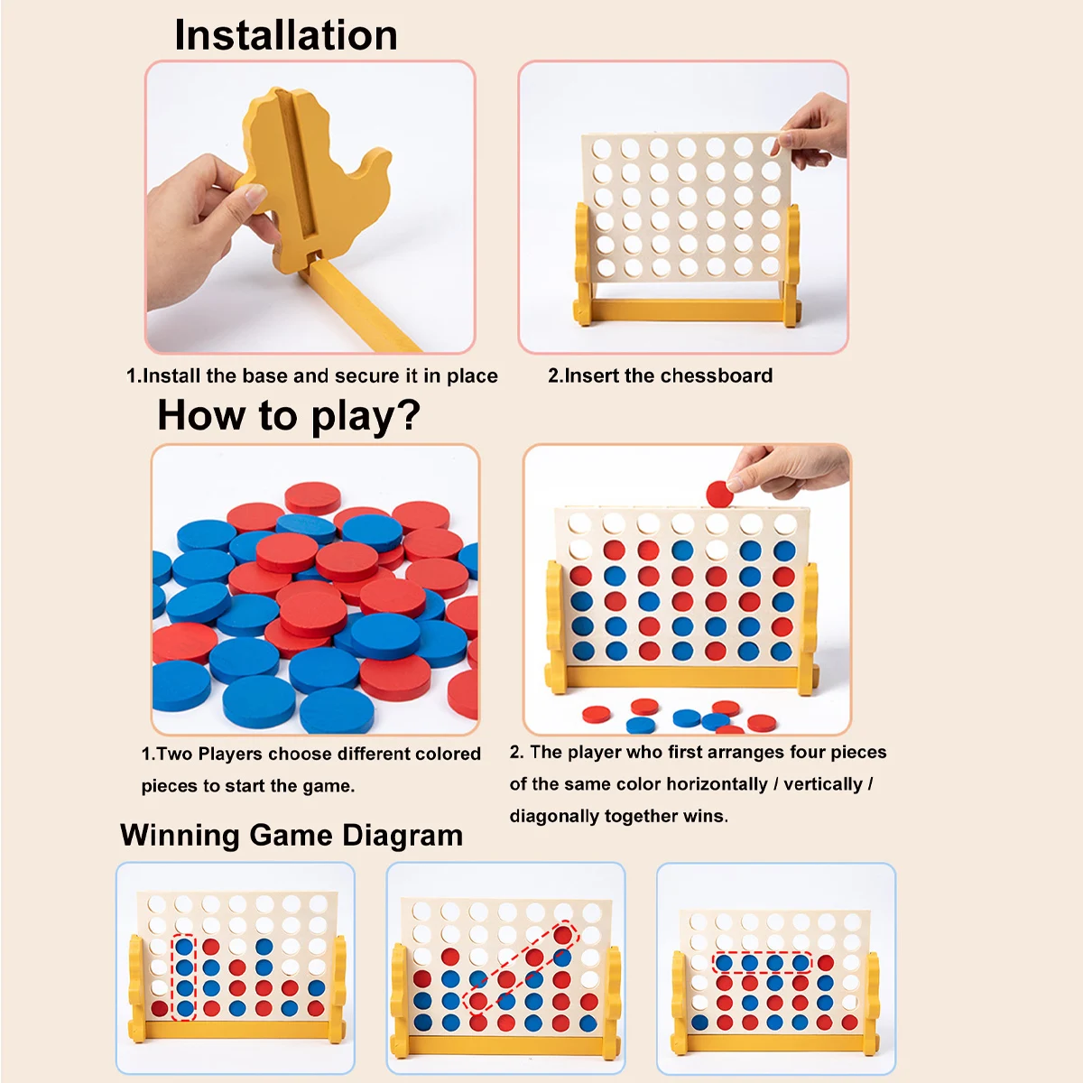 Wooden Connect 4 Classic Grid, - Board Game Jenga 评论和价格
