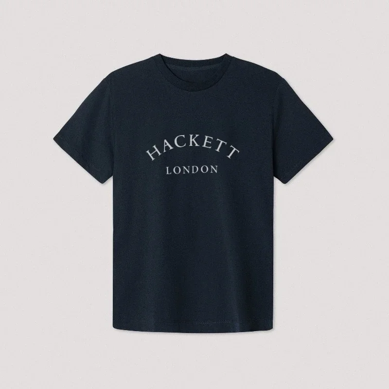 Hackett 2025 Summer Cotton T Shirt Europe Brand Men's Classic Fit Box Logo Print Loose Short Sleeve Round Neck Casual Tee
