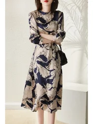 Summer Romantic and Expensive Heavy Satin Silk Exotic Printed Flower Dresses with Delicate Fragrance Elastic Pearl Satin