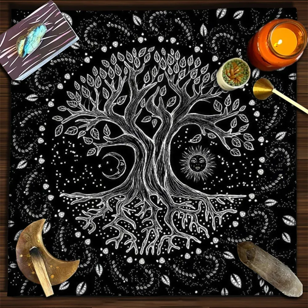 Life Tree Tarot Tablecloth Sun Moon Altar Cloth Spiritual Card Pad Pagan Witchcraft Astrology Oracle Tarot Mat For Room Decor