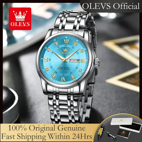 OLEVS 5513 exclusivo reloj de cuarzo Original para hombres reloj de pulsera resistente al agua con escala romana de diamante reloj de acero inoxidable con calendario Dual