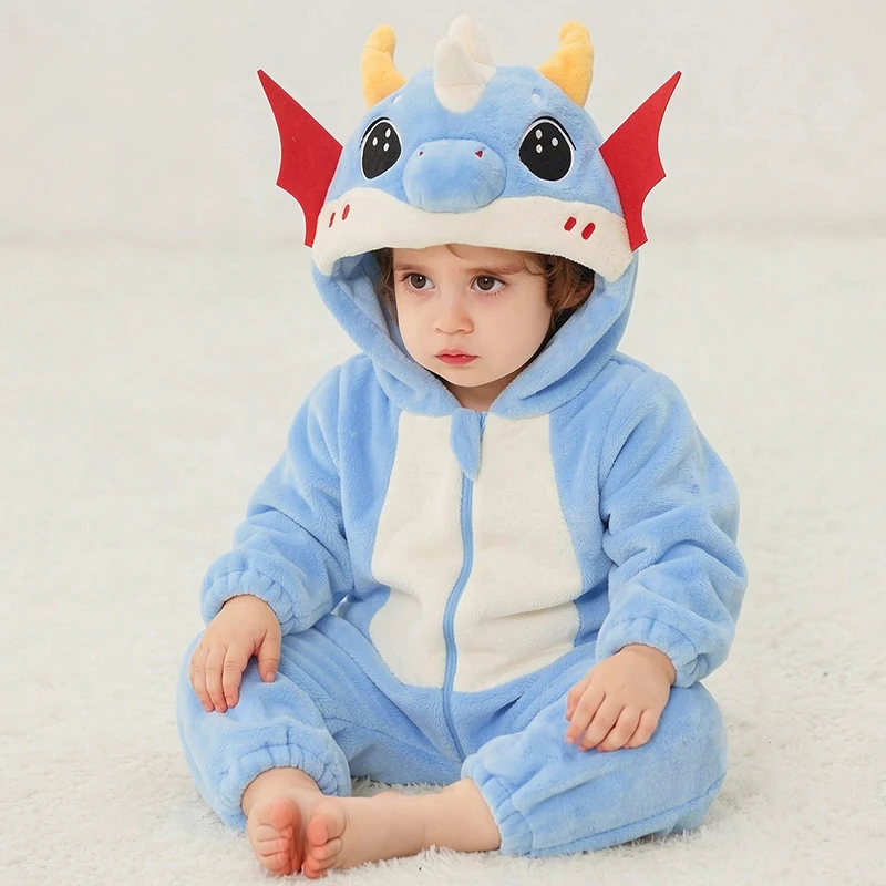 Newborn Baby Romper Halloween Costume Fleece Dragon Jumpsuit Hooded Onesie Cute Cartoon Animal Warm Outfit Boy Girl 1-3y