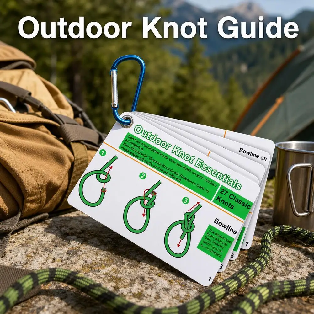 Rock Climbing Knot Cards Includes 27 Rope Knots, Portable Knot Guide with Mini Carabiner to Clipping to Backpack Pocket Size