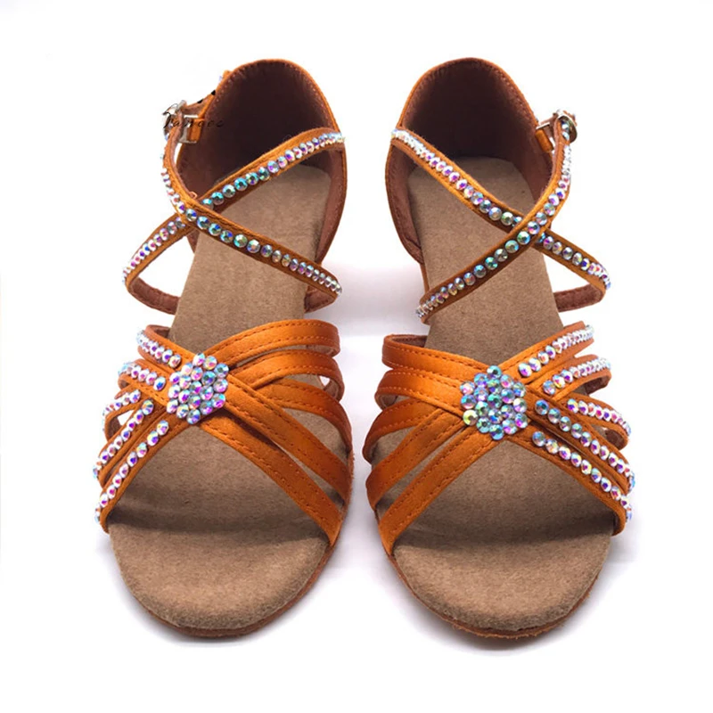 라틴 댄스 성인 어린이 고급 다이아몬드 장식 블랙 풀 삼바 차 탱고 여성용 전문 댄스 신발