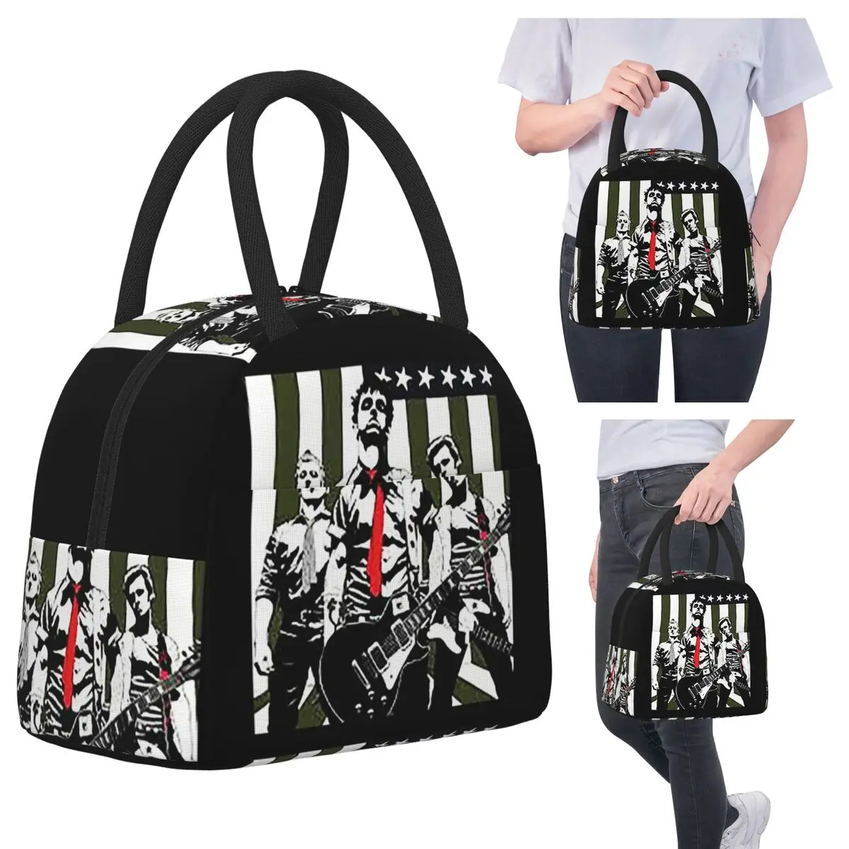 

Green Day Rock Band Perfotm Art Insulated Lunch Bag for Kids School Cooler Thermal Food Box Tote Leakproof Lunch Boxes Container