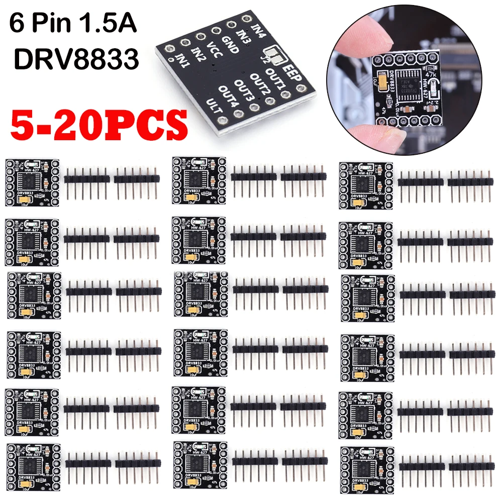 5-20PC DRV8833 Płytka modułu napędu silnika 1.5A 3V-10V Pojedynczy mostek H 6Pin Silnik krokowy Zabezpieczenie nadprądowe Sterownik silnika przekładniowego DC
